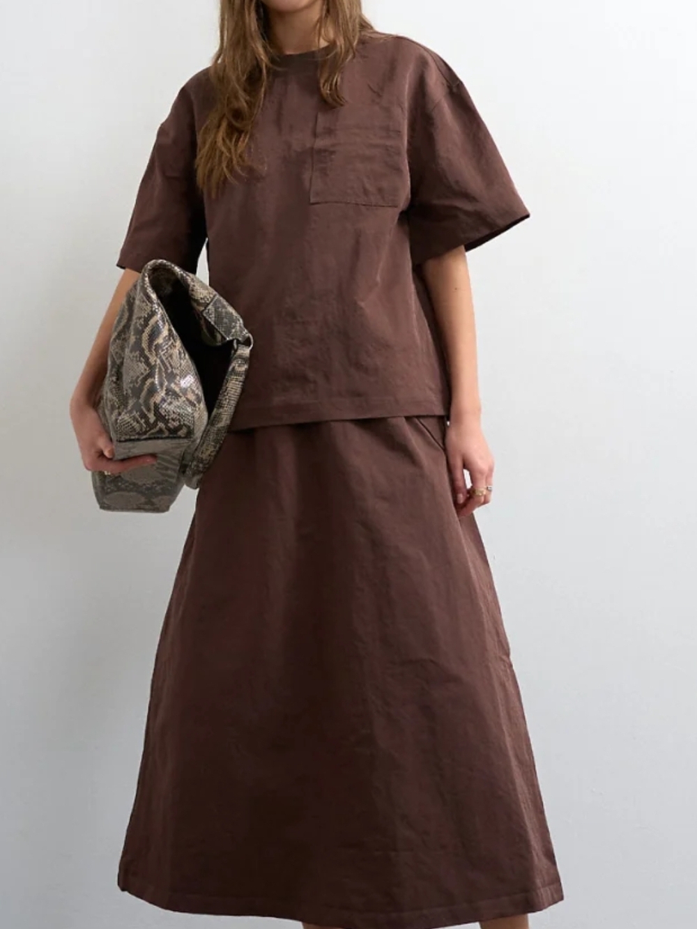 Topshop Brown Maxi A-Line Skirt & Shirt Set